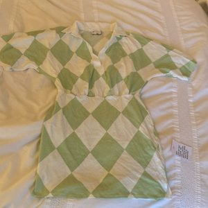 ASOS Green and White Argyle Dress with Collar